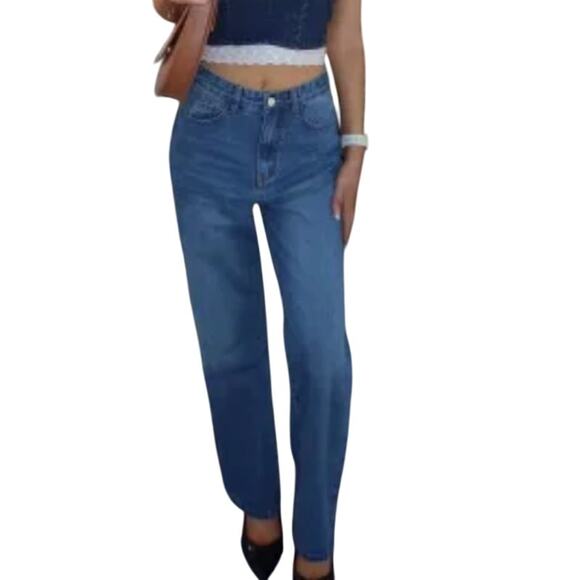 Cider Women's XXSmall Light Wash Blue Denim Straight Leg Mid Rise Jeans - Picture 2 of 6